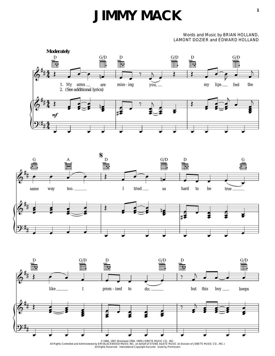Jimmy Mack Piano, Vocal, Guitar scores gallery preview page 1