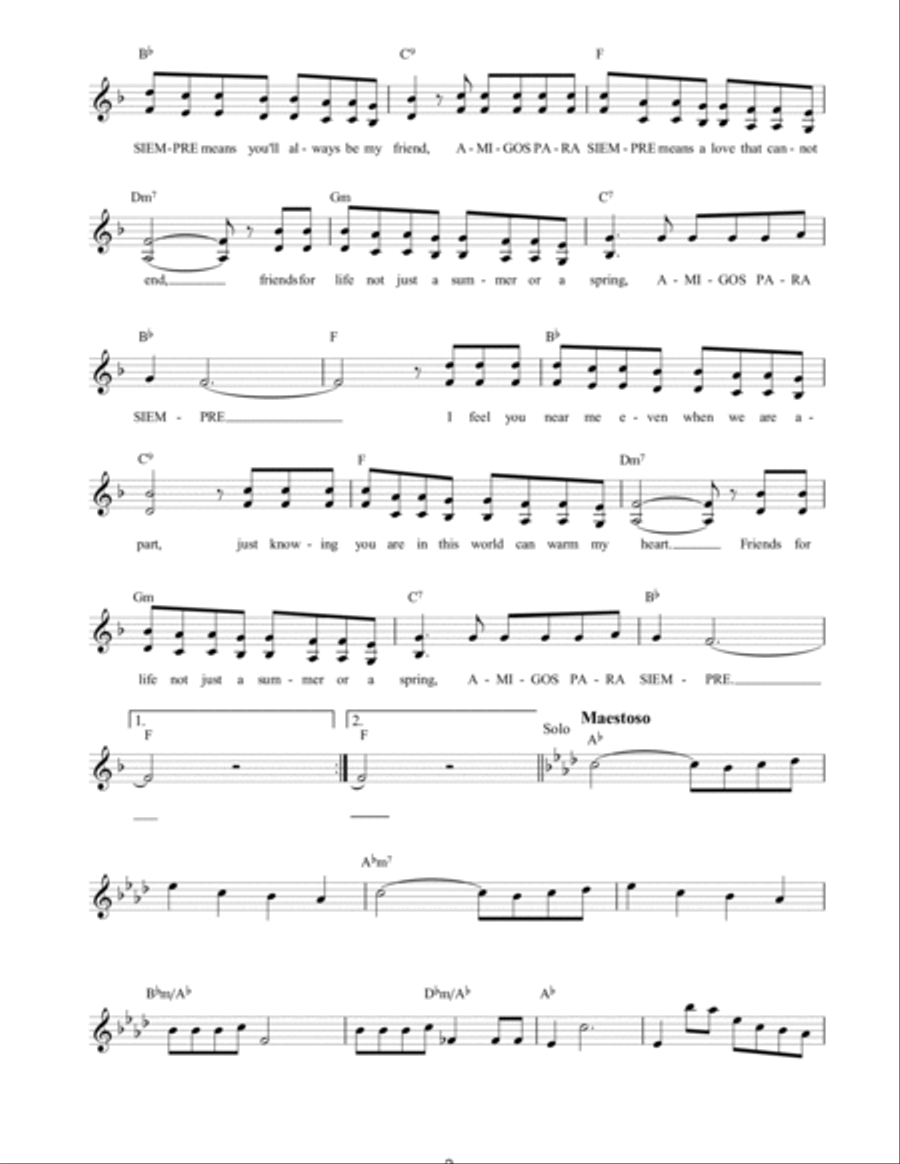 Amigos Para Siempre (Friends For Life) Piano scores gallery preview page 2