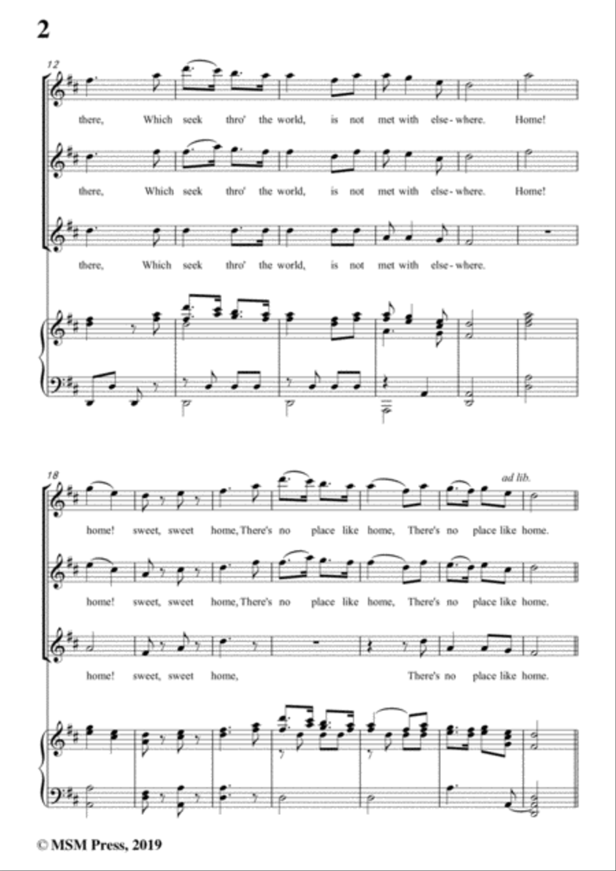 Henry R. Bishop-Home Sweet Home,in D Major,for Voice&Piano Voice scores gallery preview page 4