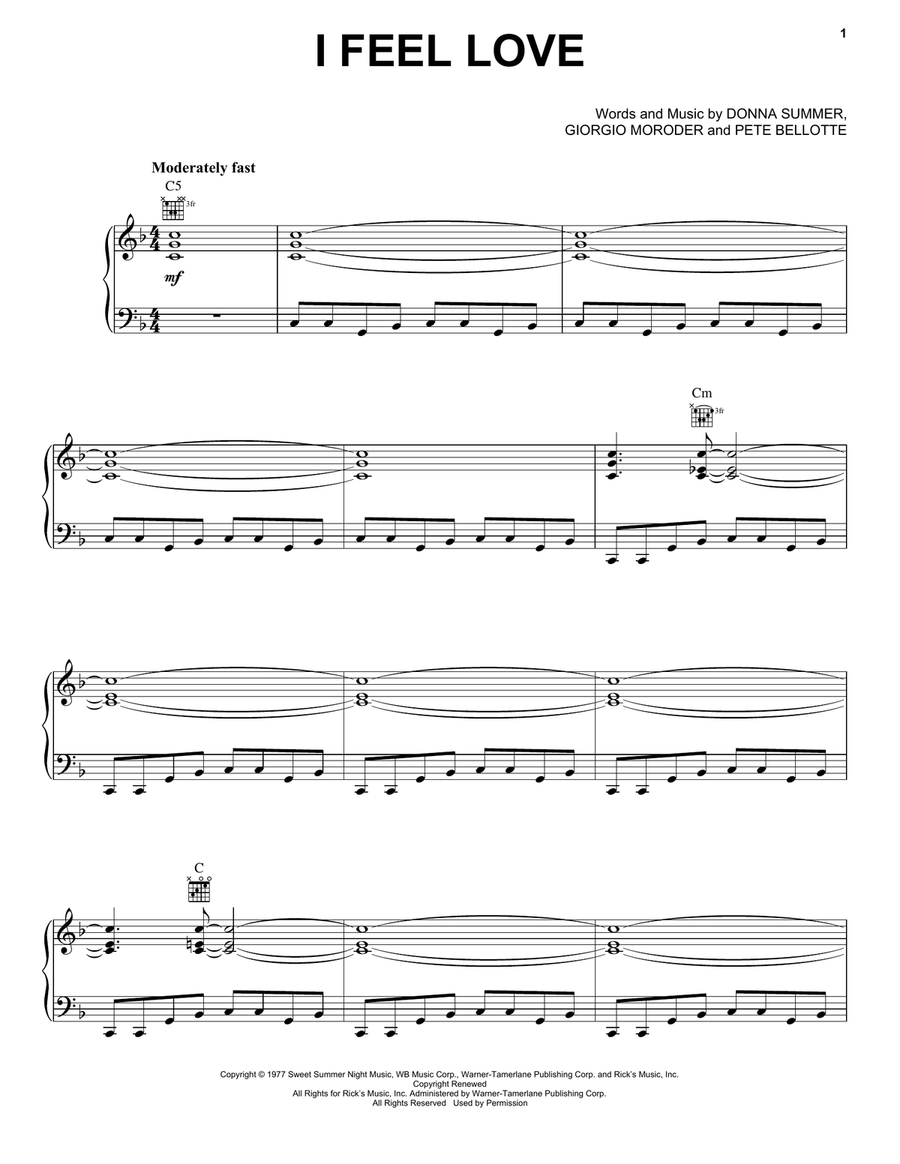 I Feel Love I Feel Love Piano, Vocal, Guitar scores gallery preview page 1