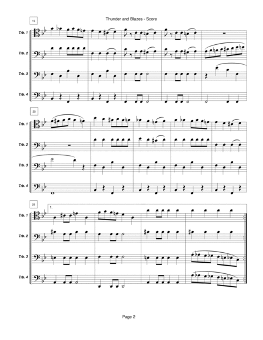 Thunder and Blazes for four trombones Trombone Quartet scores gallery preview page 2