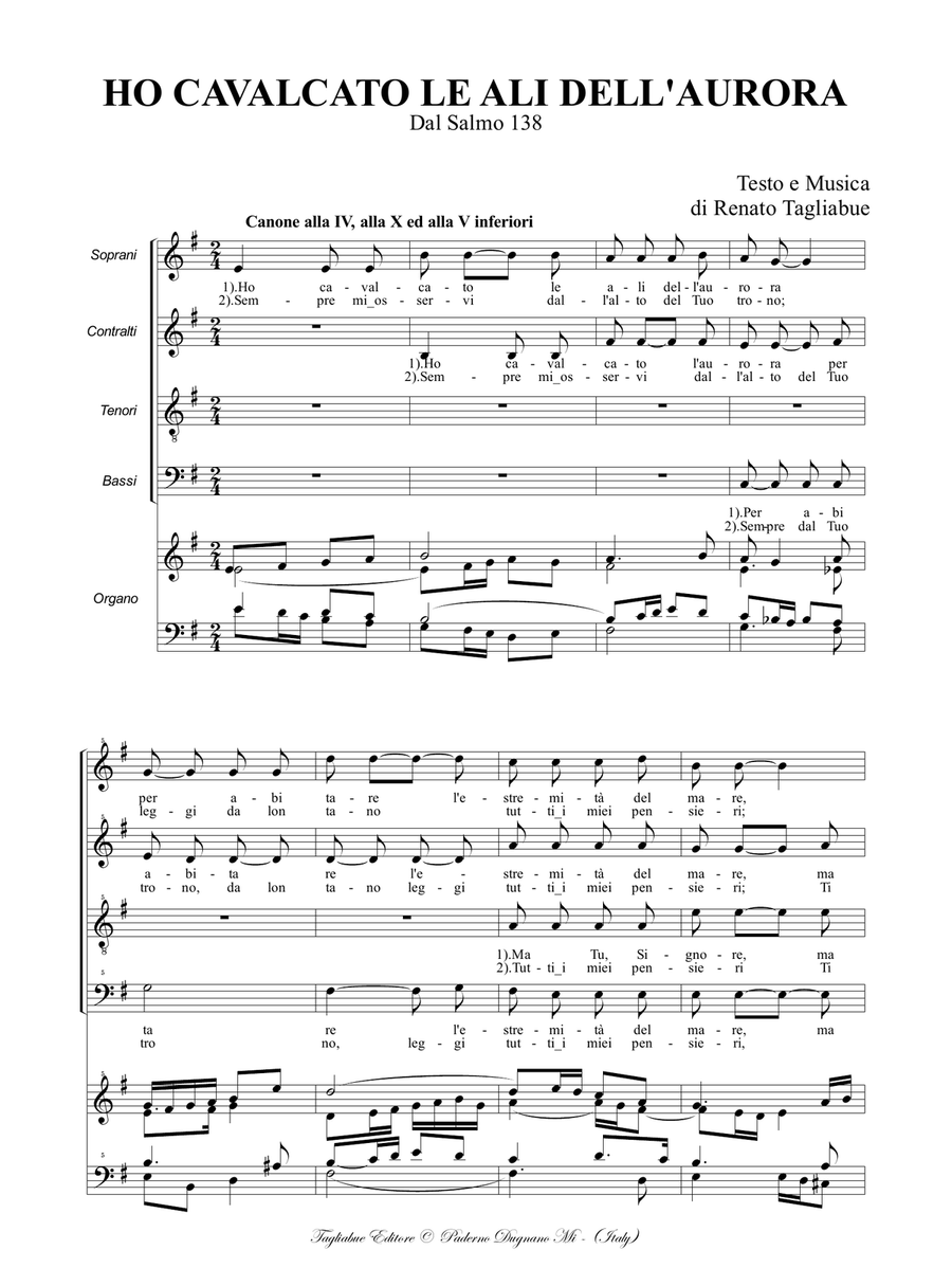 HO CAVALCATO LE ALI DELL'AURORA - For SATB Choir and Organ 4-Part scores gallery preview page 2