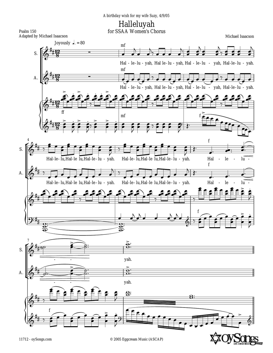 Halleluyah (Psalm 150) SSA scores gallery preview page 1
