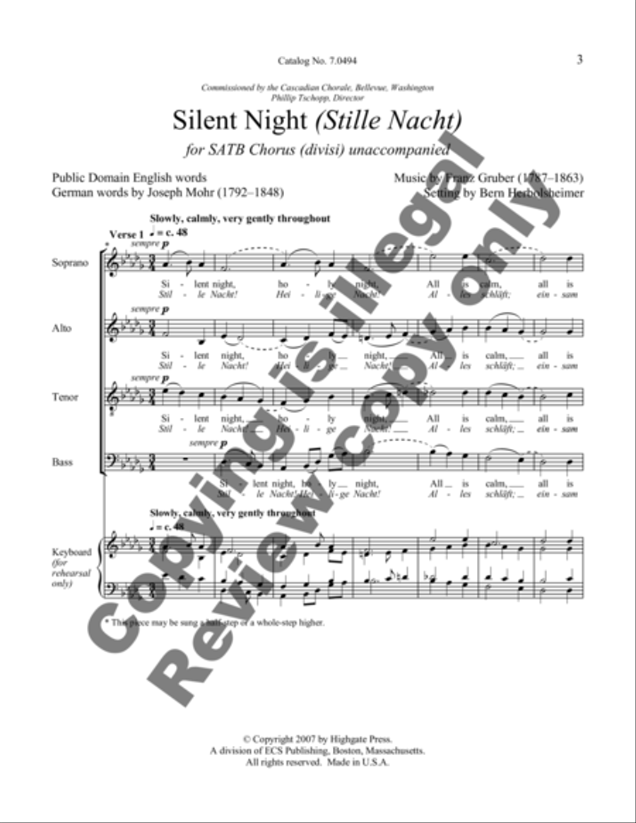Silent Night (Stille Nacht) 4-Part scores gallery preview page 6