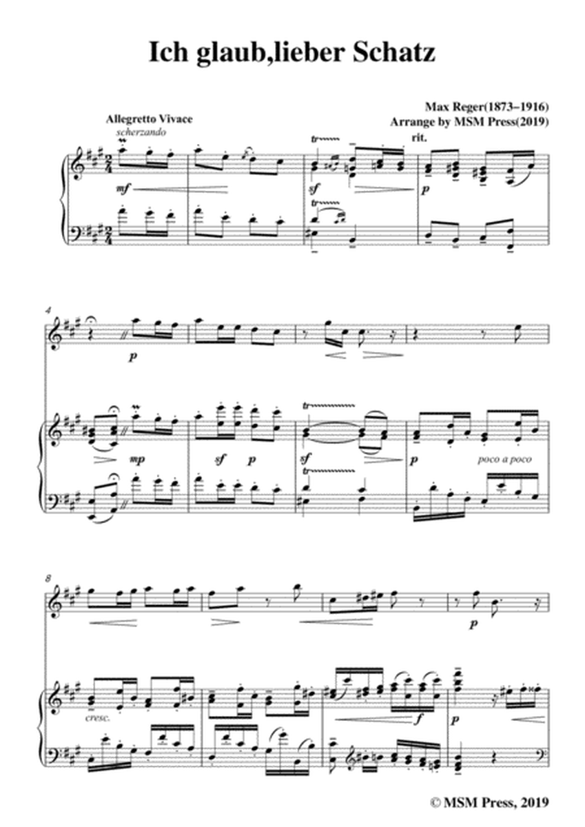 Reger-Ich glaub,lieber Schatz,for Flute and Piano image number null