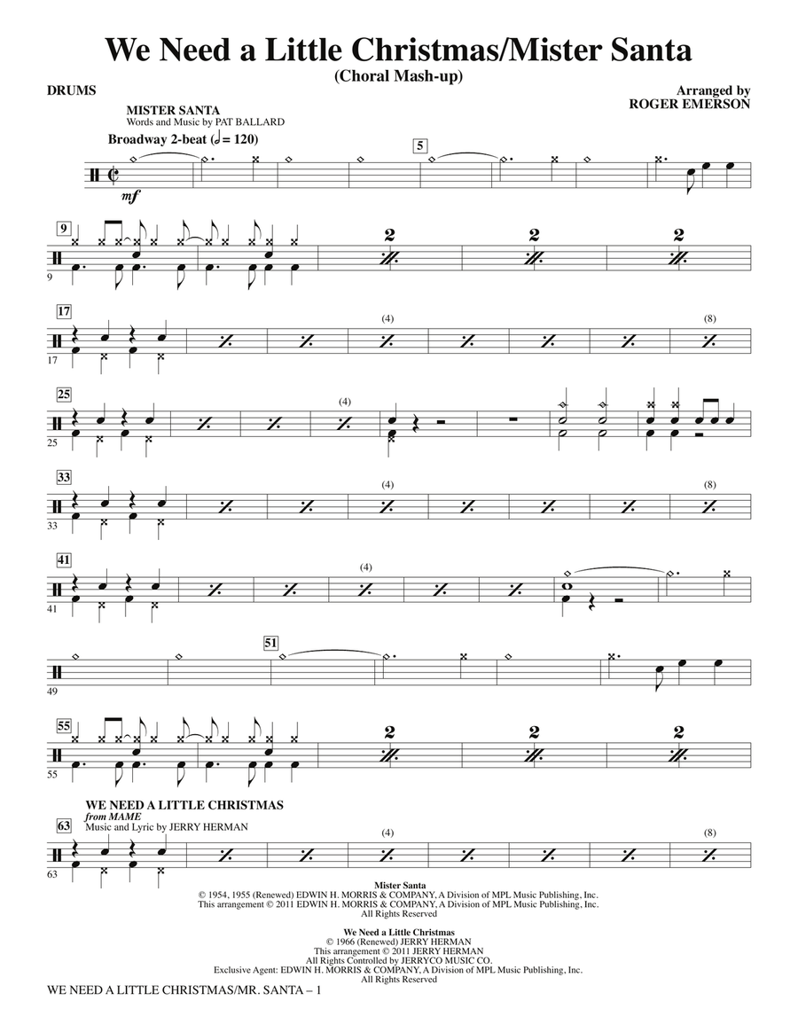 We Need a Little Christmas / Mister Santa - Drums Choir scores gallery preview page 1