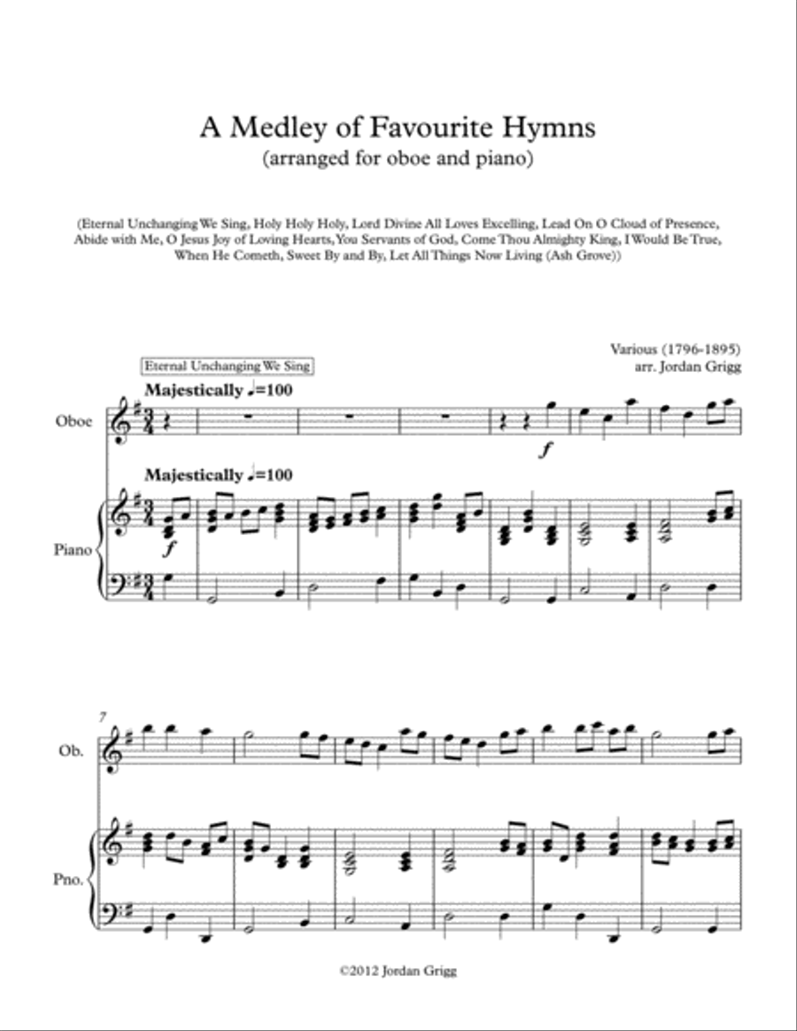A Medley of Favourite Hymns (oboe and piano) Piano scores gallery preview page 1
