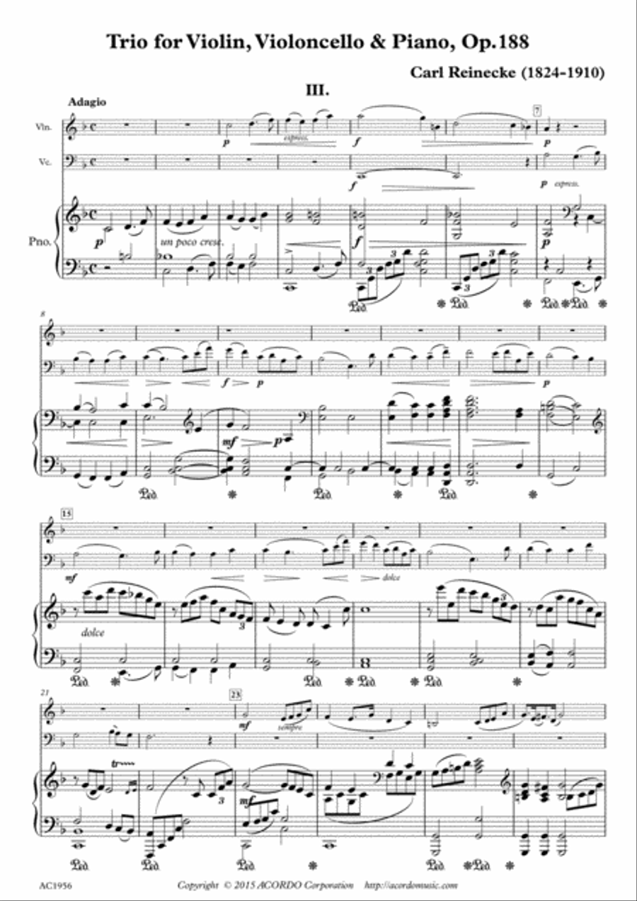 Adagio from Trio for Violin, Violoncello & Piano, Op.188 Piano Trio scores gallery preview page 1