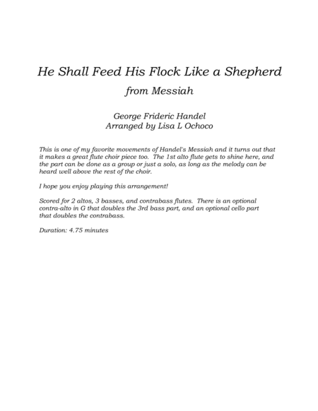 He Shall Feed His Flock Like a Shepherd for Low Flute Choir image number null