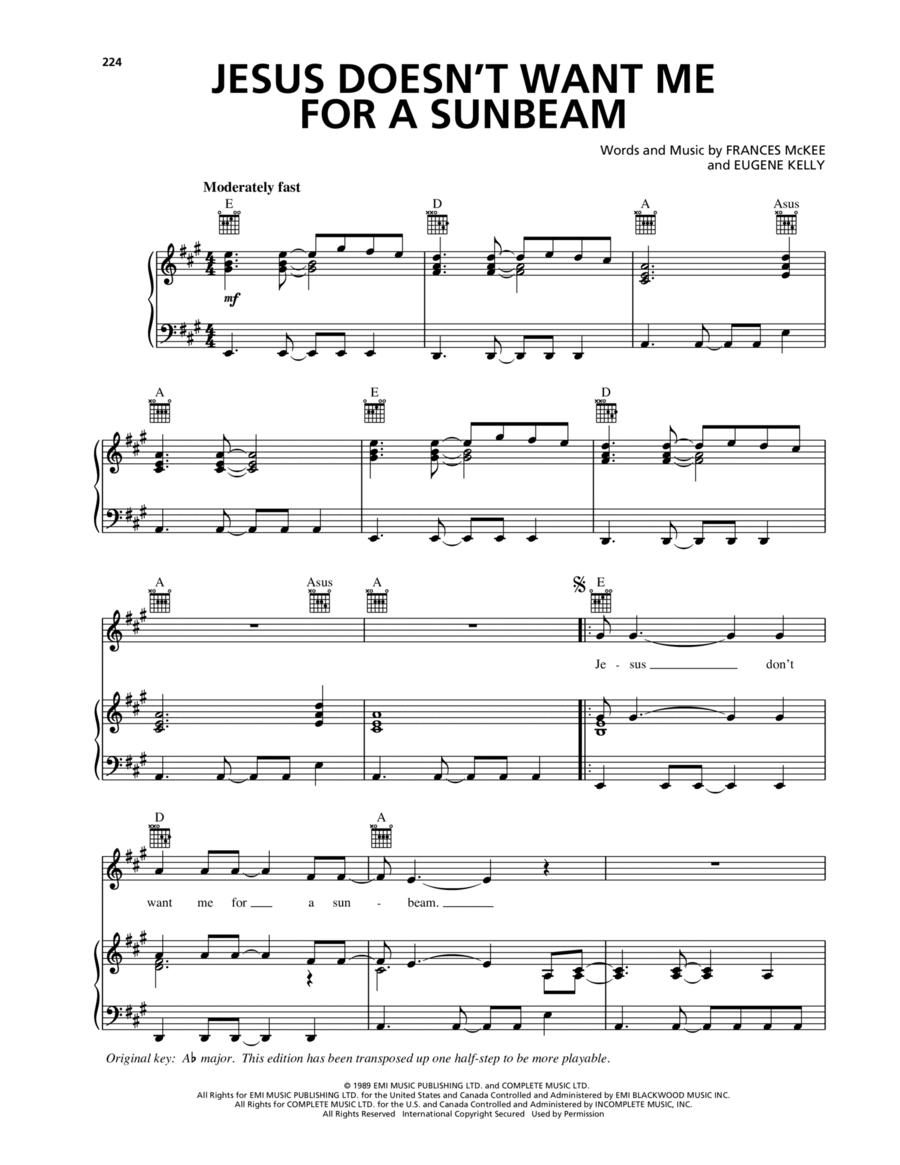 Jesus Doesn't Want Me For A Sunbeam Piano, Vocal, Guitar scores gallery preview page 1