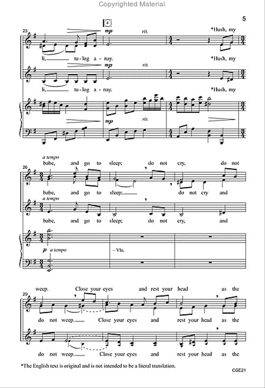 Ili, Ili, Tulog Anay (SSA with Opt. Violin) SSA scores gallery preview page 4