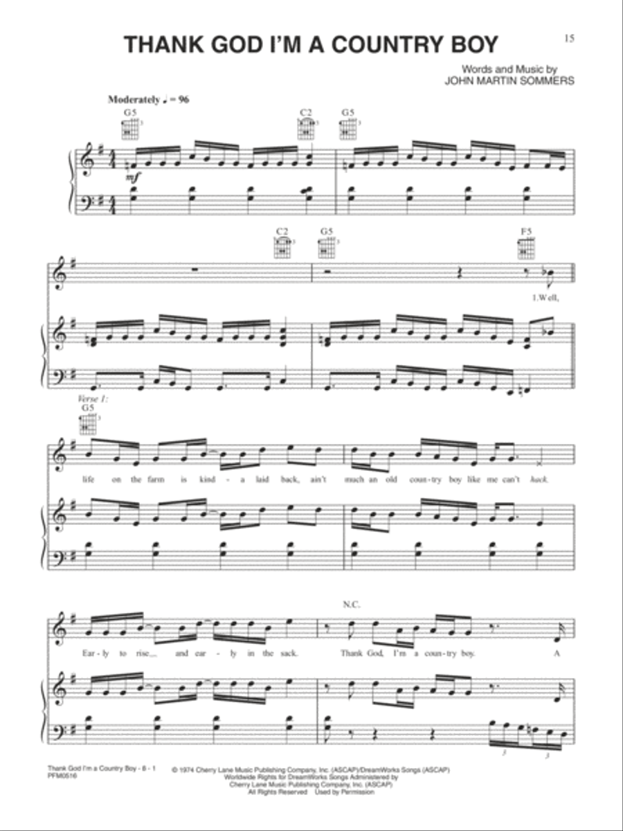 Thank God I'm A Country Boy Piano, Vocal, Guitar scores gallery preview page 1