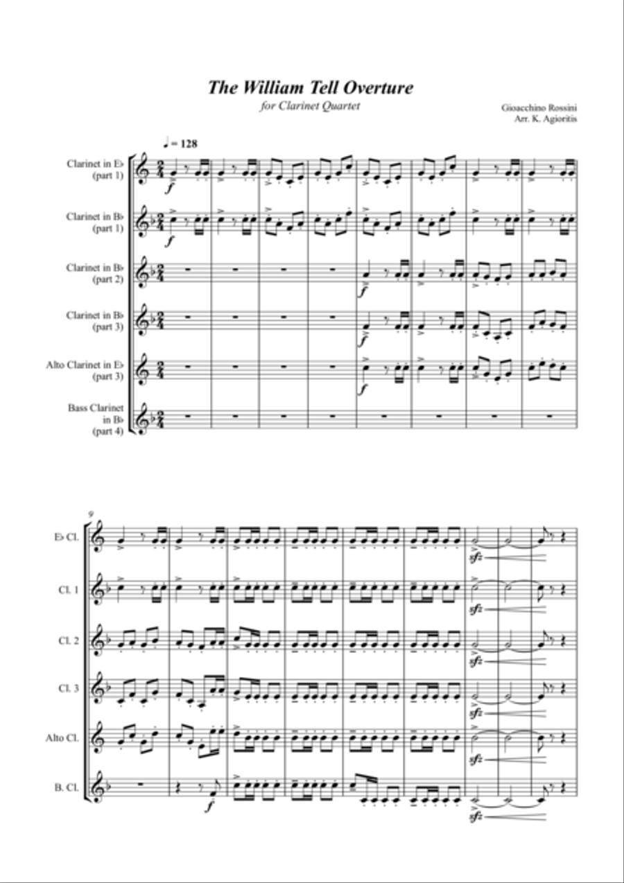 William Tell Overture - For Clarinet Quartet Clarinet Quartet scores gallery preview page 1