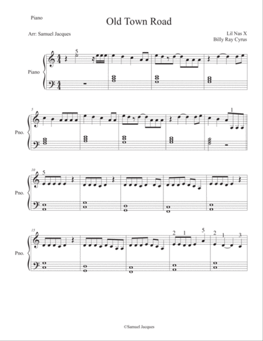 Old Town Road (remix) Old Town Road (remix) Easy Piano scores gallery preview page 1