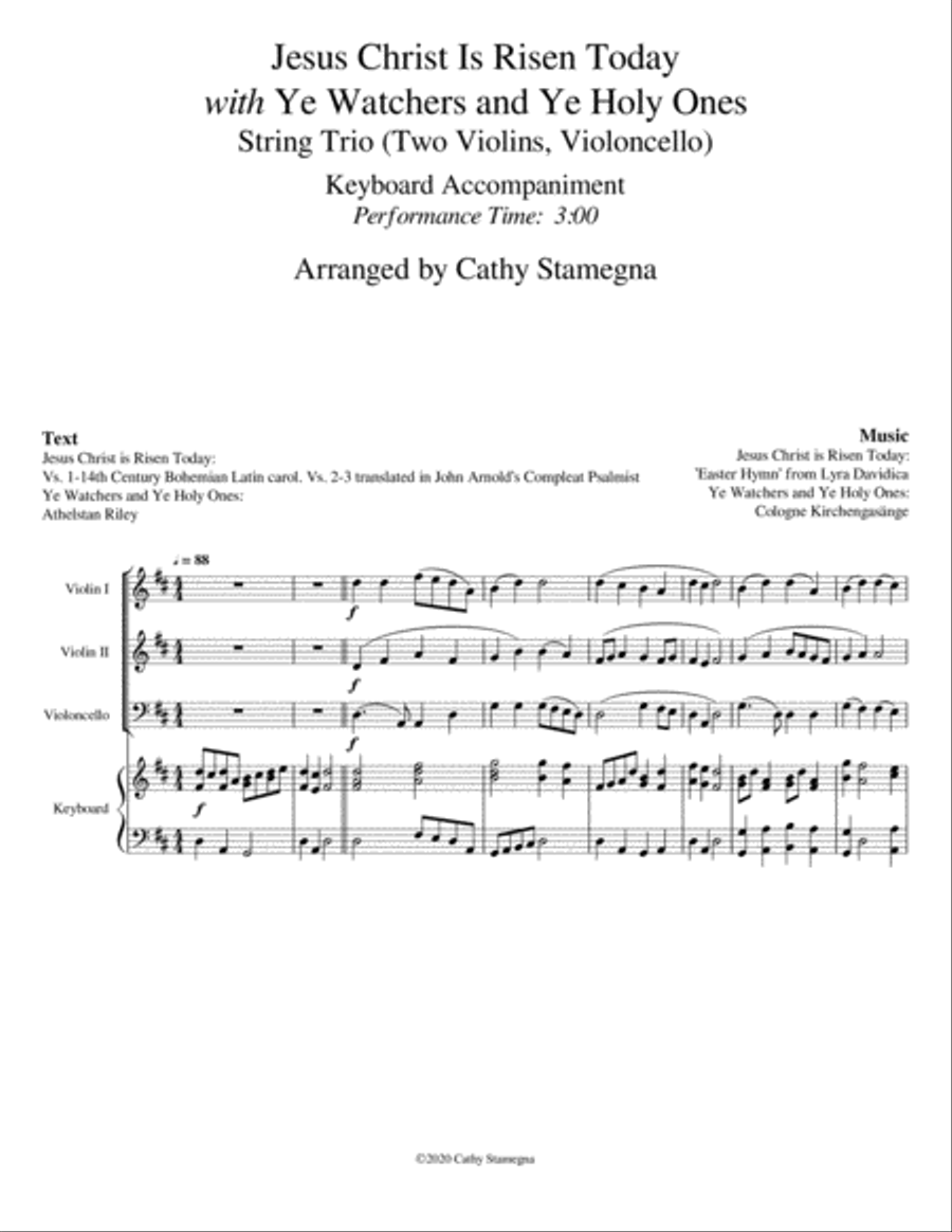 Jesus Christ is Risen Today with Ye Watchers and Ye Holy Ones-String Trio (2 Violins, Cello, Acc.) String Trio scores gallery preview page 2