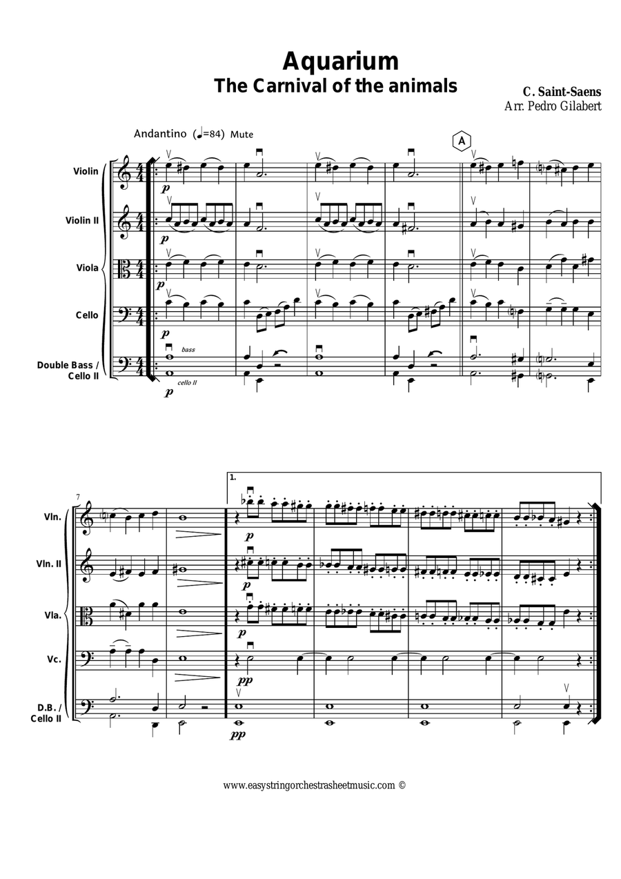 Aquarium from The Carnival of the Animals for String Orchestra String Orchestra scores gallery preview page 1
