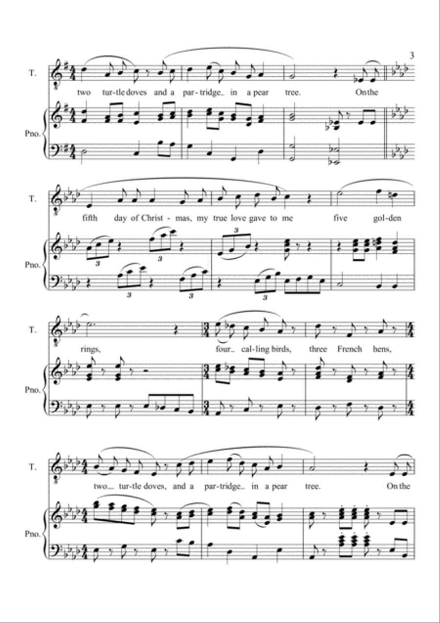 The twelve days of Christmas, For Tenor voice with Pianoforte accompaniment Tenor Voice scores gallery preview page 4