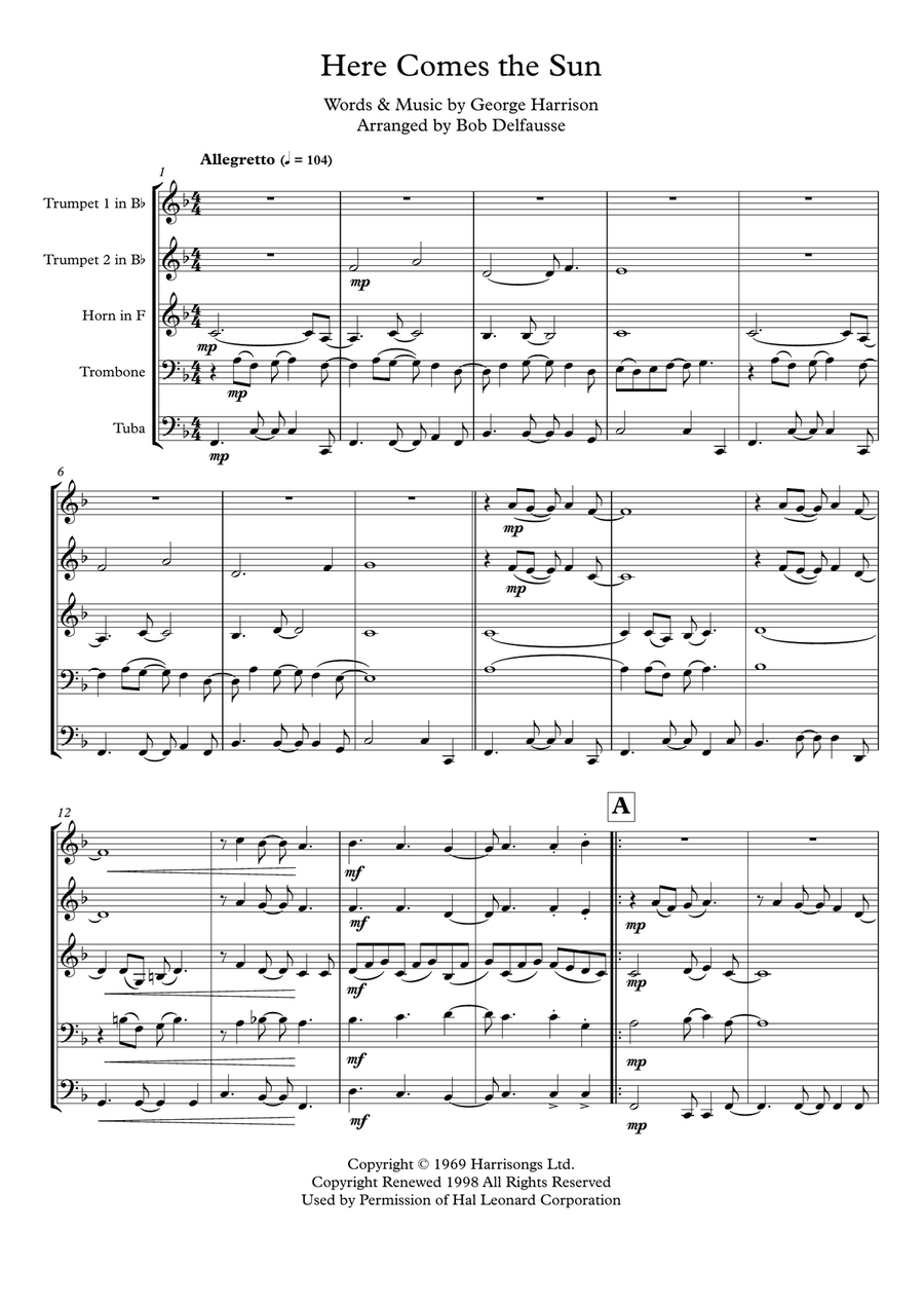 Here Comes The Sun Brass Ensemble scores gallery preview page 2
