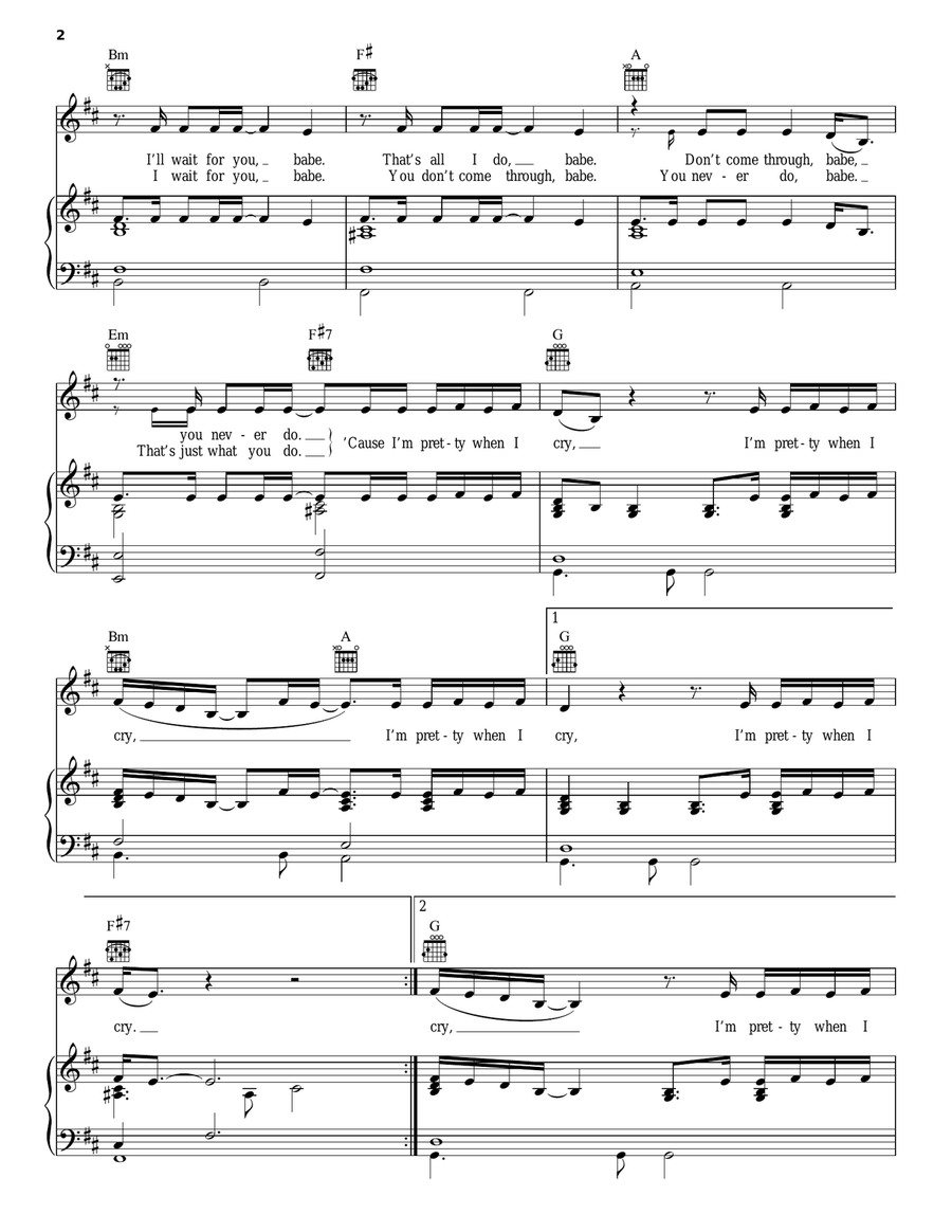 Pretty When You Cry Piano, Vocal, Guitar scores gallery preview page 2