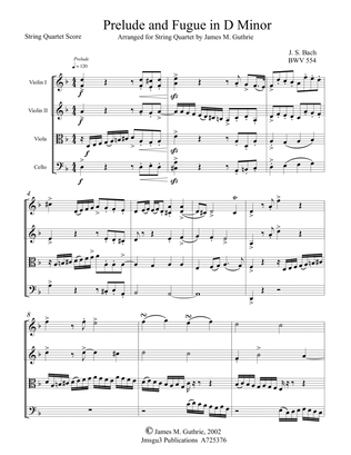 Bach: Prelude & Fugue in D Minor BWV 554 for String Quartet