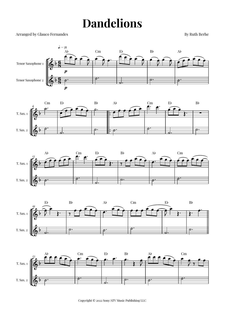 Dandelions Woodwind Duet scores gallery preview page 1