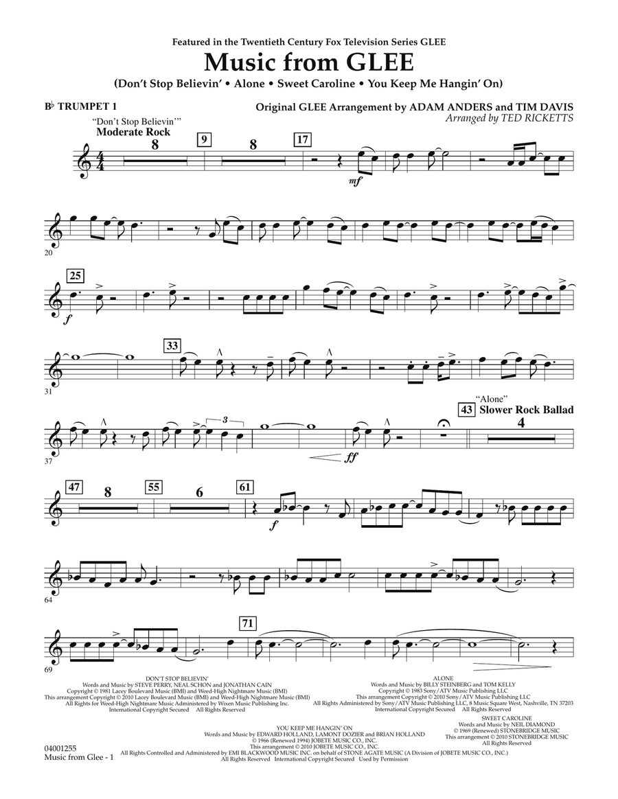 Music from Glee - Bb Trumpet 1