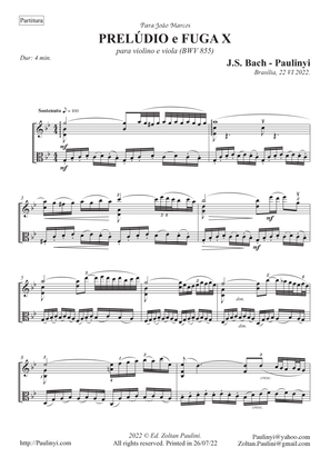 Johann Sebastian Bach's Prelude and Fugue n.10 (BWV 855) for violin and viola duo arr. Paulinyi
