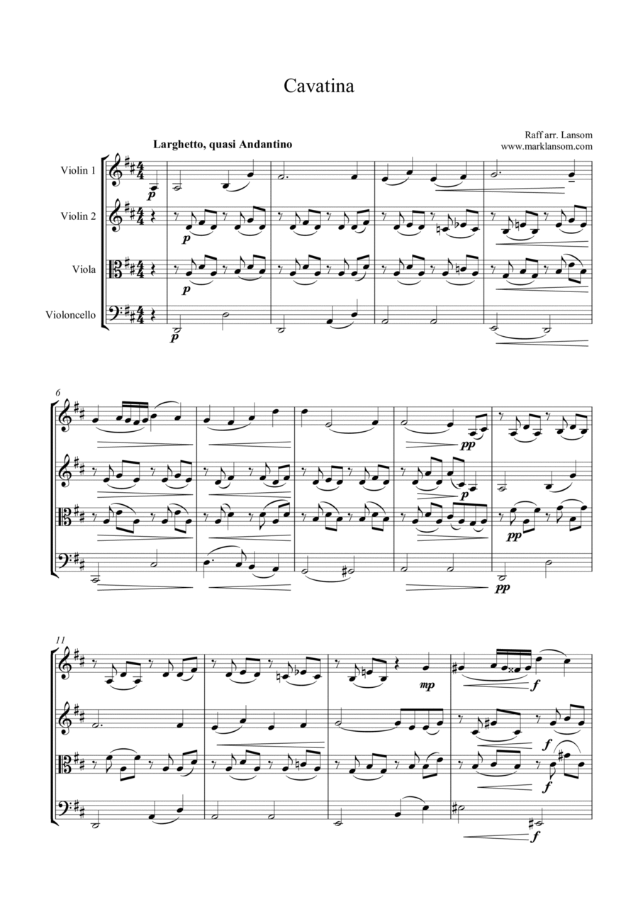 Cavatina for String Quartet String Quartet scores gallery preview page 1