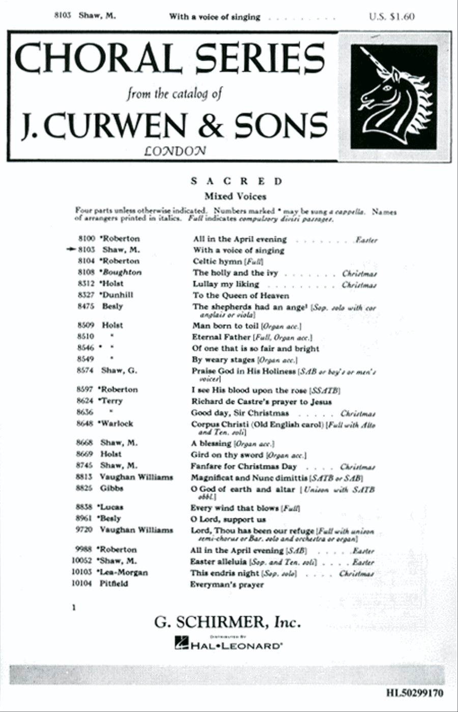 With A Voice Of Singing 4-Part scores gallery preview page 1