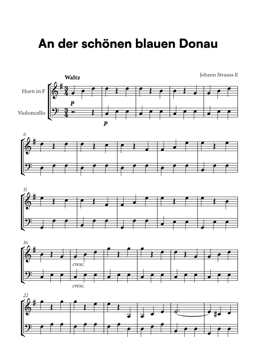 Johann Strauss II - An der schönen blauen Donau for French Horn and Cello image number null