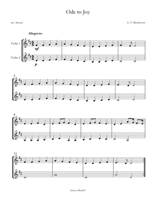 ode to joy duo of violins sheet music for beginners
