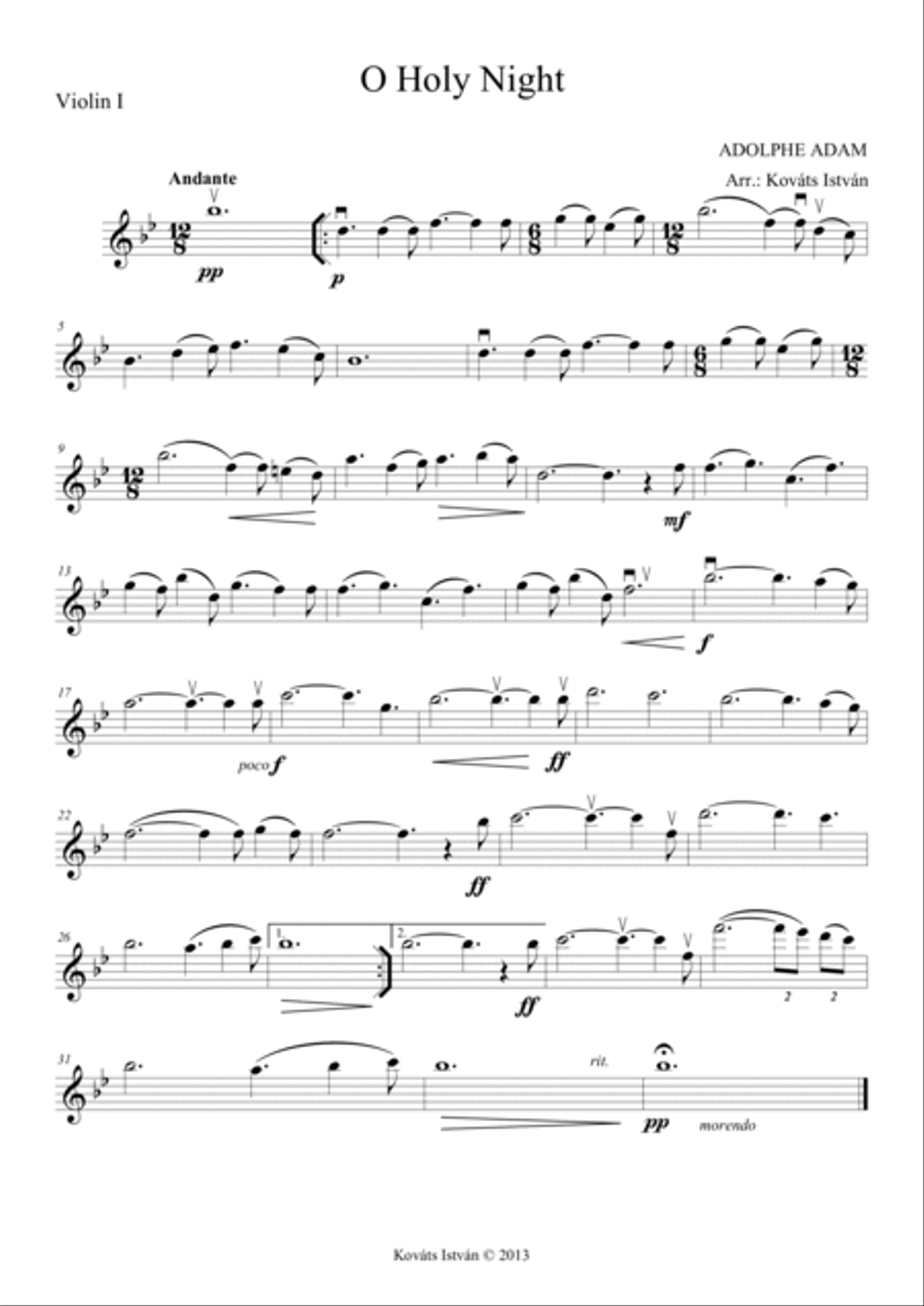 O Holy Night for Vocal Solo and/or String Quartet B-flat String Quartet scores gallery preview page 4