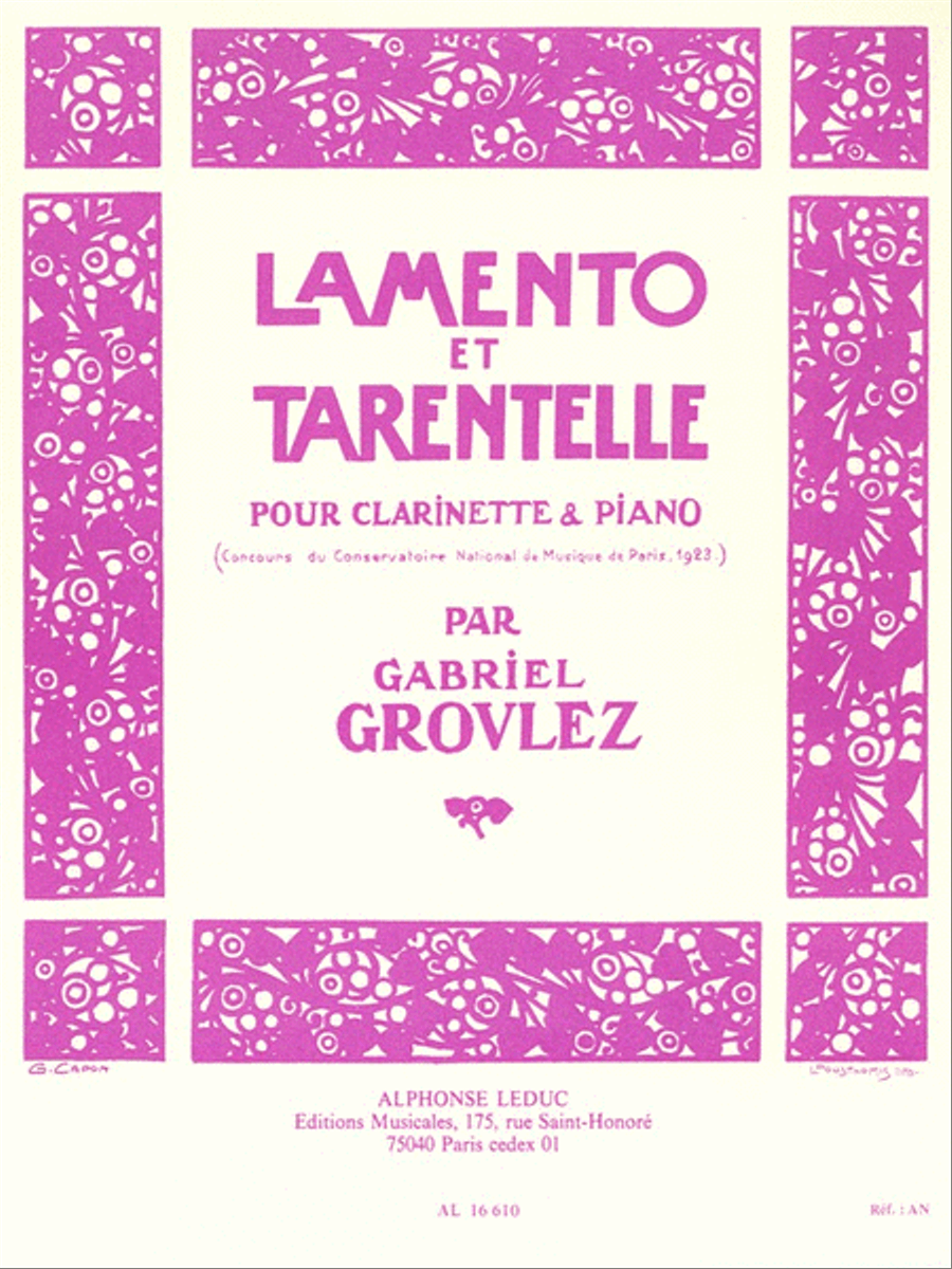 Lamento et Tarentelle Clarinet Solo scores gallery preview page 1