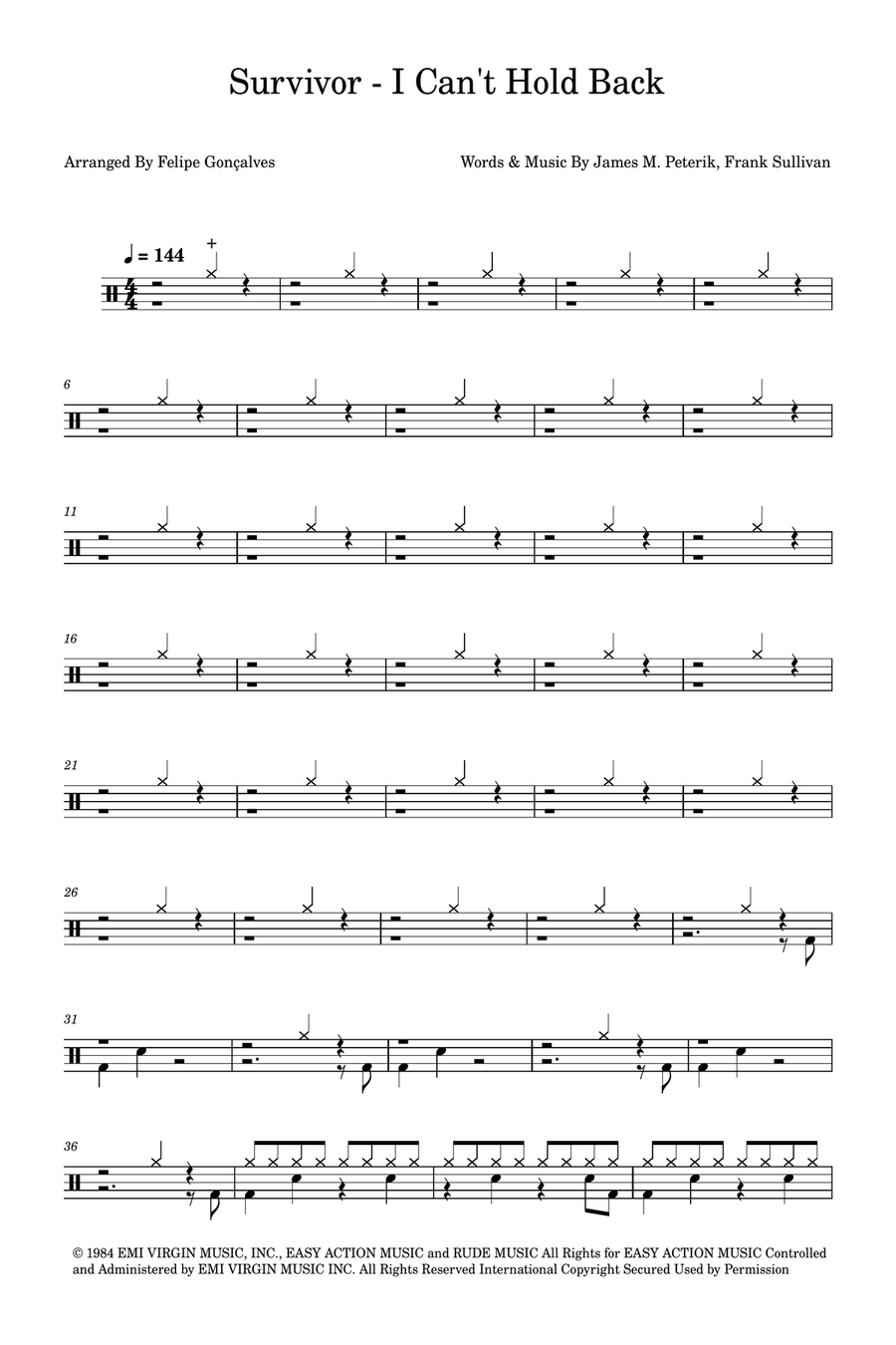 I Can't Hold Back Drum Set scores gallery preview page 1