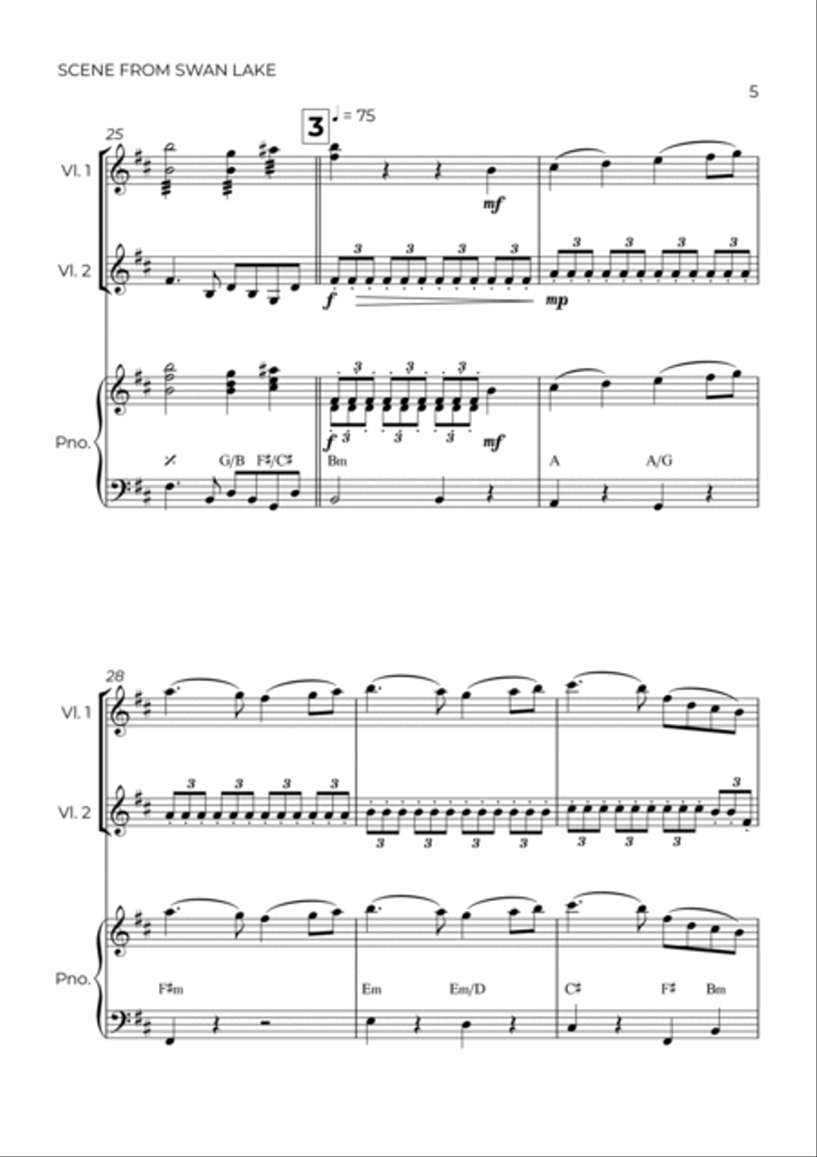 SCENE FROM SWAN LAKE - TCHAIKOVSKY - STRING PIANO TRIO (VIOLIN 1, VIOLIN 2 & PIANO) Piano Trio scores gallery preview page 5