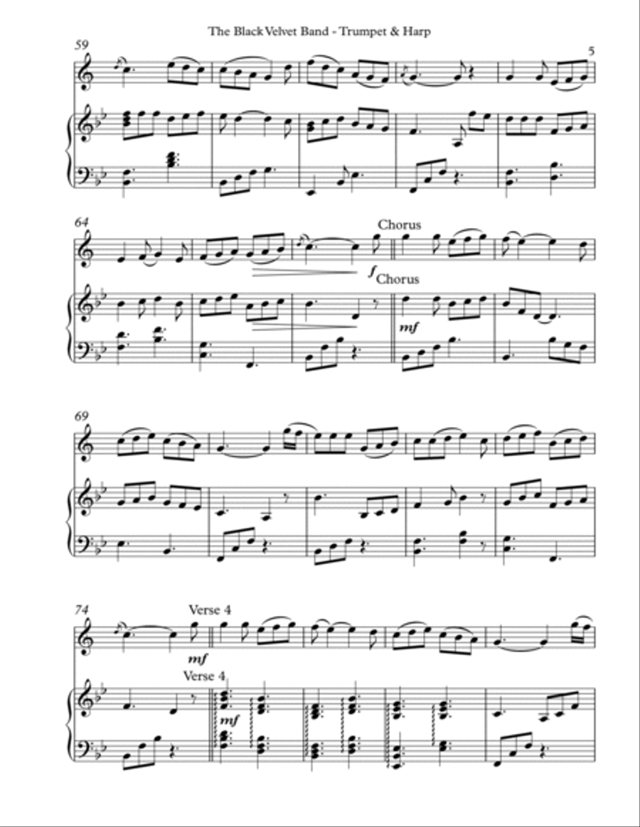 The Black Velvet Band, Duet for Bb Trumpet & Harp Trumpet Duet scores gallery preview page 5