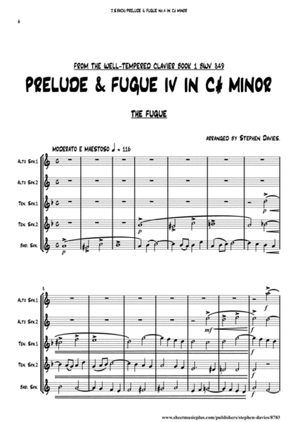 Prelude & Fugue No.4 in C# Minor from The Well-Tempered Clavier Book 1 by J.S.Bach for Saxophone Qui image number null