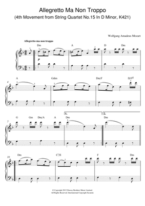 Book cover for Allegretto Ma Non Troppo (4th Movement from String Quartet No.15 In D Minor, K421)