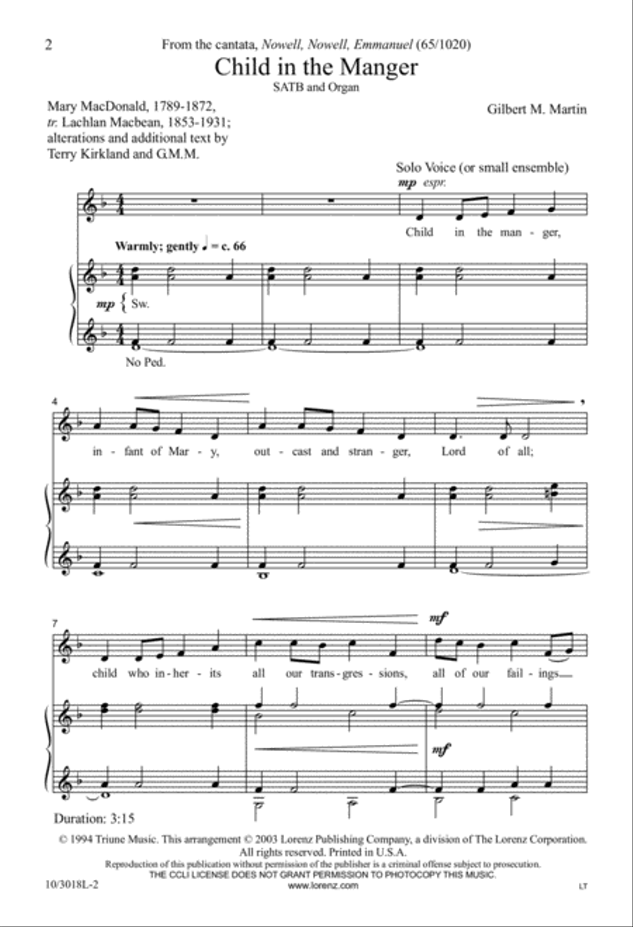 Child in the Manger 4-Part scores gallery preview page 2