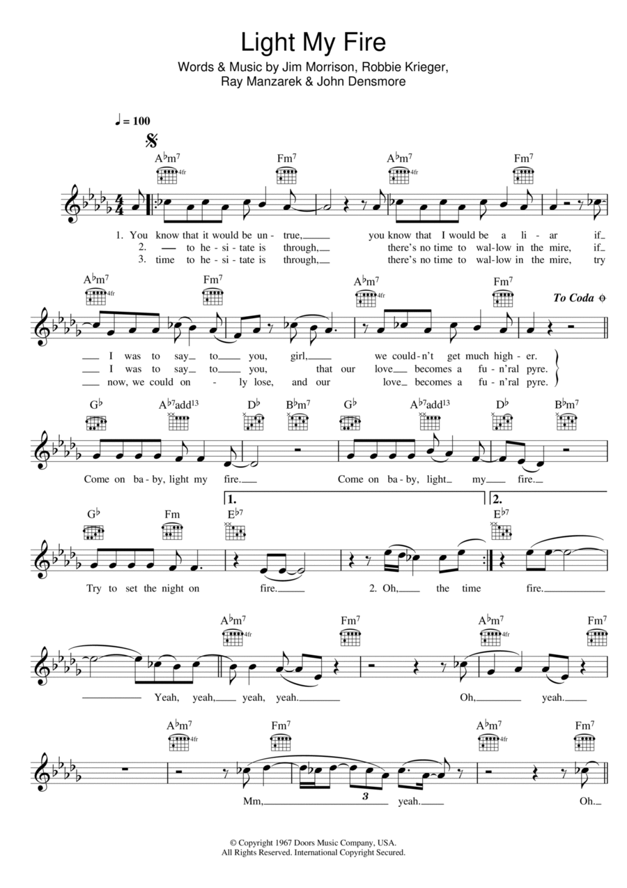 Light My Fire Piano scores gallery preview page 1