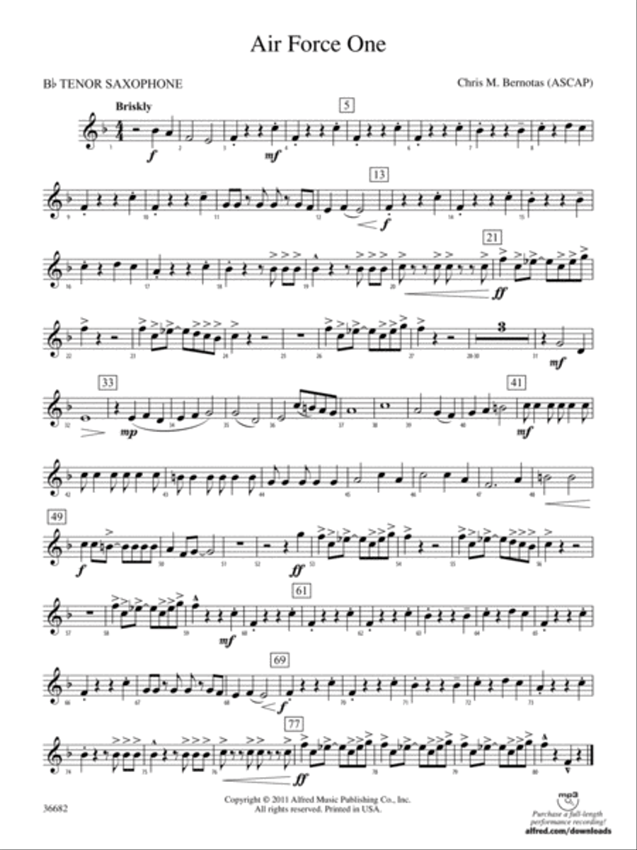 Air Force One: B-flat Tenor Saxophone Concert Band scores gallery preview page 1