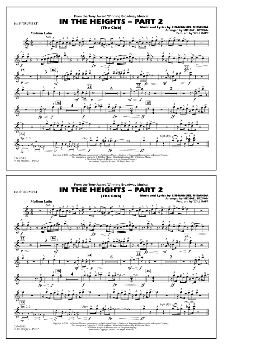 In The Heights: Part 2 (The Club) - 1st Bb Trumpet Marching Band scores gallery preview page 1