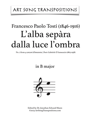 Book cover for TOSTI: L'alba sepàra dalla luce l'ombra (transposed to B major and B-flat major)