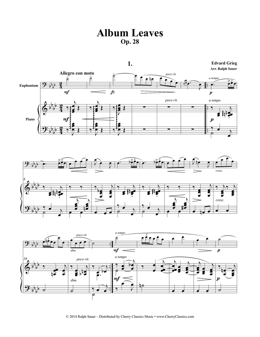 Album Leaves, Opus 28 for Euphonium and Piano Euphonium scores gallery preview page 1