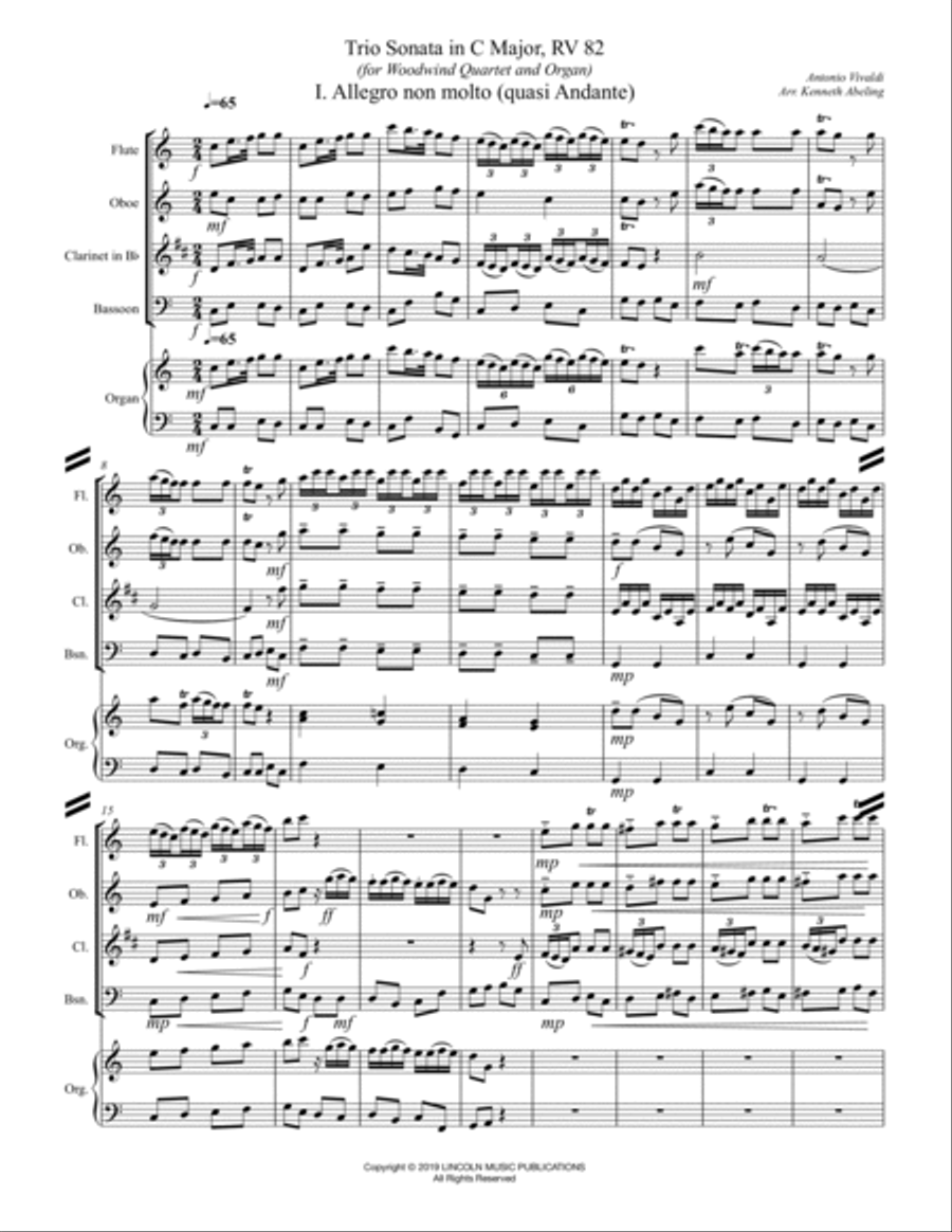 Vivaldi - Trio Sonata in C Major, RV 82 (for Woodwind Quartet and Optional Organ) Woodwind Quartet scores gallery preview page 2