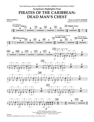 Book cover for Soundtrack Highlights from Pirates Of The Caribbean: Dead Man's Chest - Percussion 3