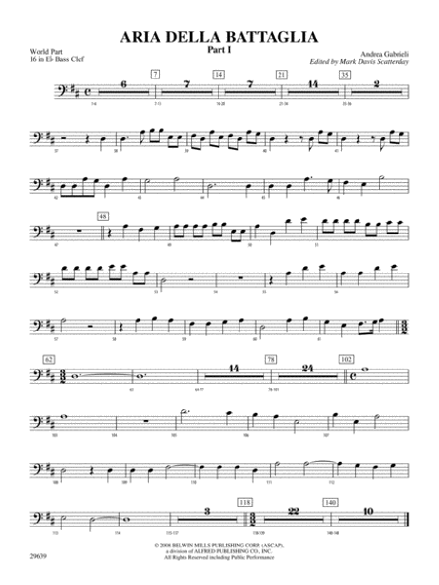 Aria Della Battaglia: (World Part) 16 in Eb Bass Clef Concert Band scores gallery preview page 1