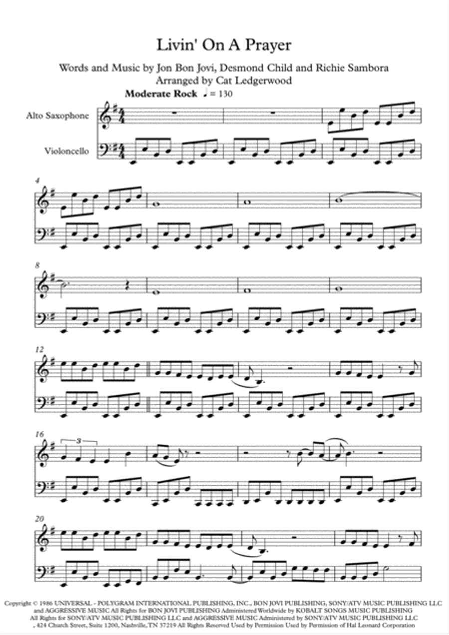 Livin' On A Prayer Alto Saxophone scores gallery preview page 1
