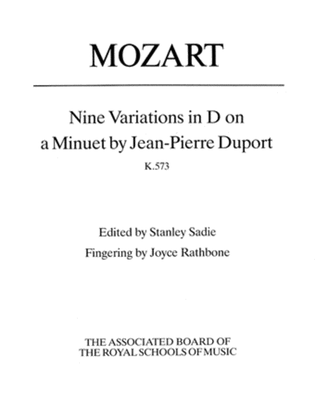 Nine Variations in D on a Minuet by Jean-Pierre Duport, K. 573