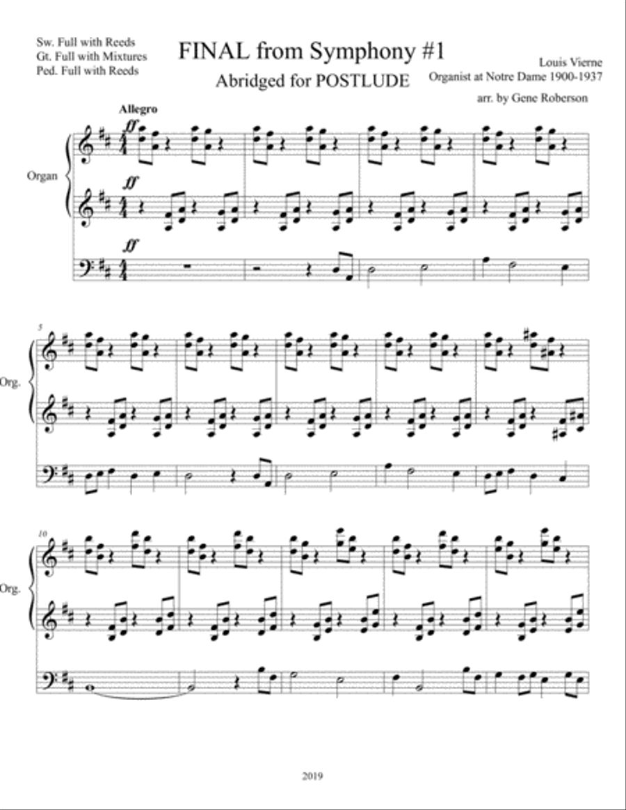 Toccata by Louis Vierne (ABRIDGED for Postlude) ORGAN Organ Solo scores gallery preview page 2